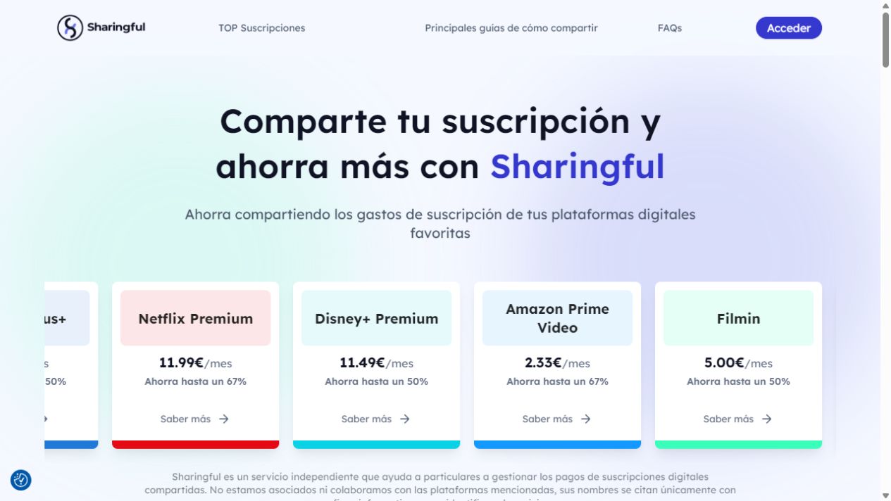 Captura de la web de Sharingful